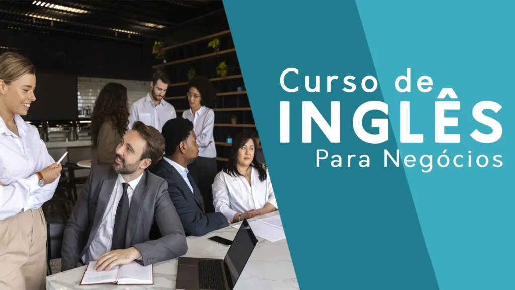 Imagem ilustrativa do Curso de Inglês para Negócios, com profissionais interagindo em uma reunião.