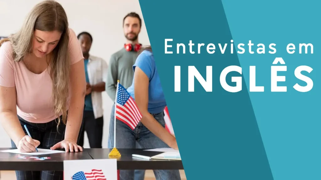 Candidata participando de uma entrevista em inglês, representando a prática e preparação oferecida pelo curso de entrevistas em inglês.
